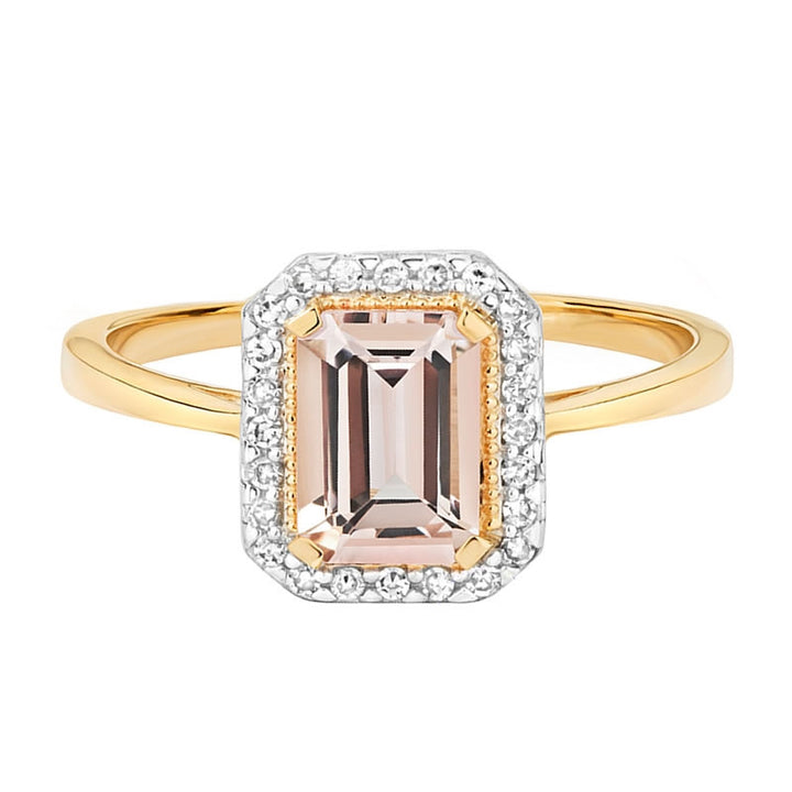 9ct Gold Emerald-Cut Morganite & Diamond Ring