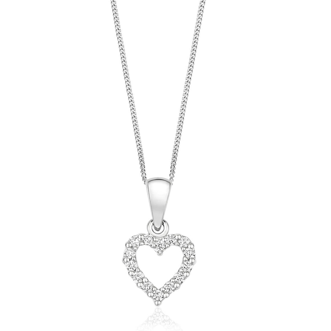 9ct White Gold 0.11ct Diamond Heart Pendant