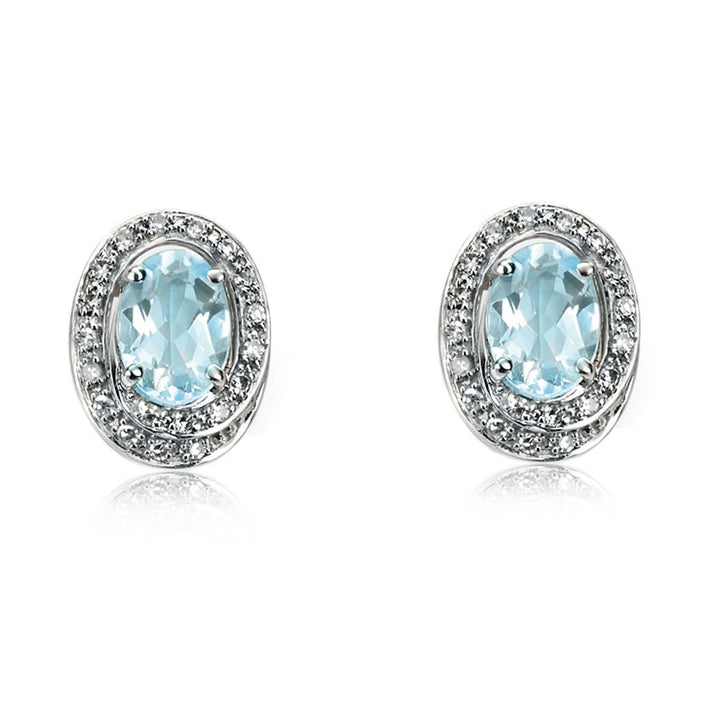 9ct White Gold Aquamarine & Diamond Swirl Earrings