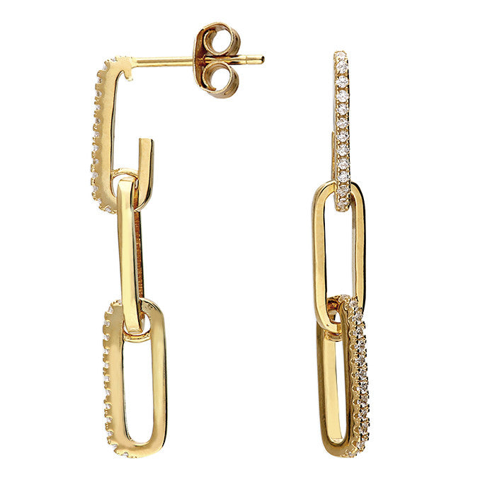 Gold Plated Silver Oval Chain Link Drop Earrings