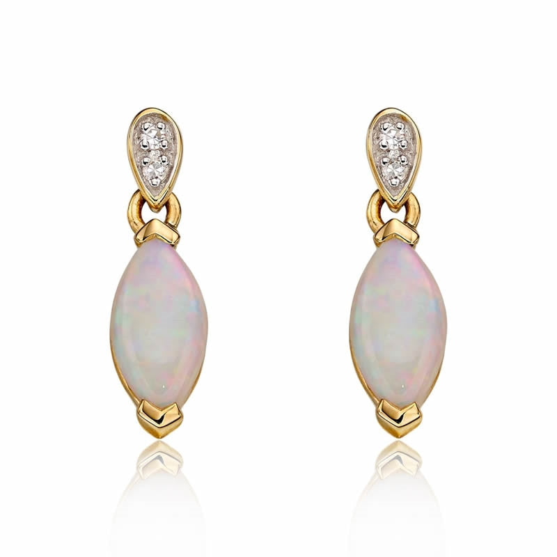 9ct Gold Opal & Diamond Drop Earrings