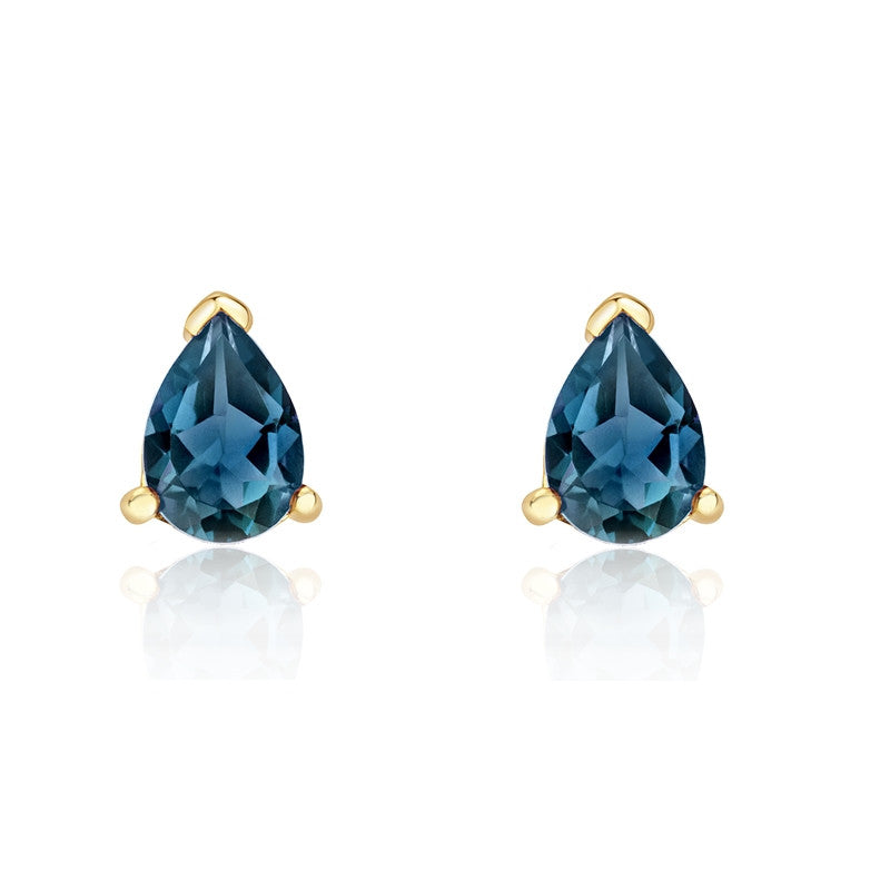 9ct Gold London Blue Topaz Pear Stud Earrings