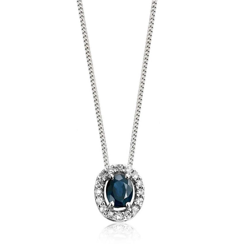 9ct White Gold Sapphire & Diamond Halo Pendant