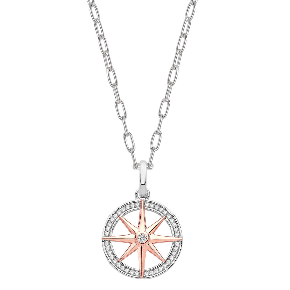 Silver & Rose Gold Guiding Star Compass Necklace
