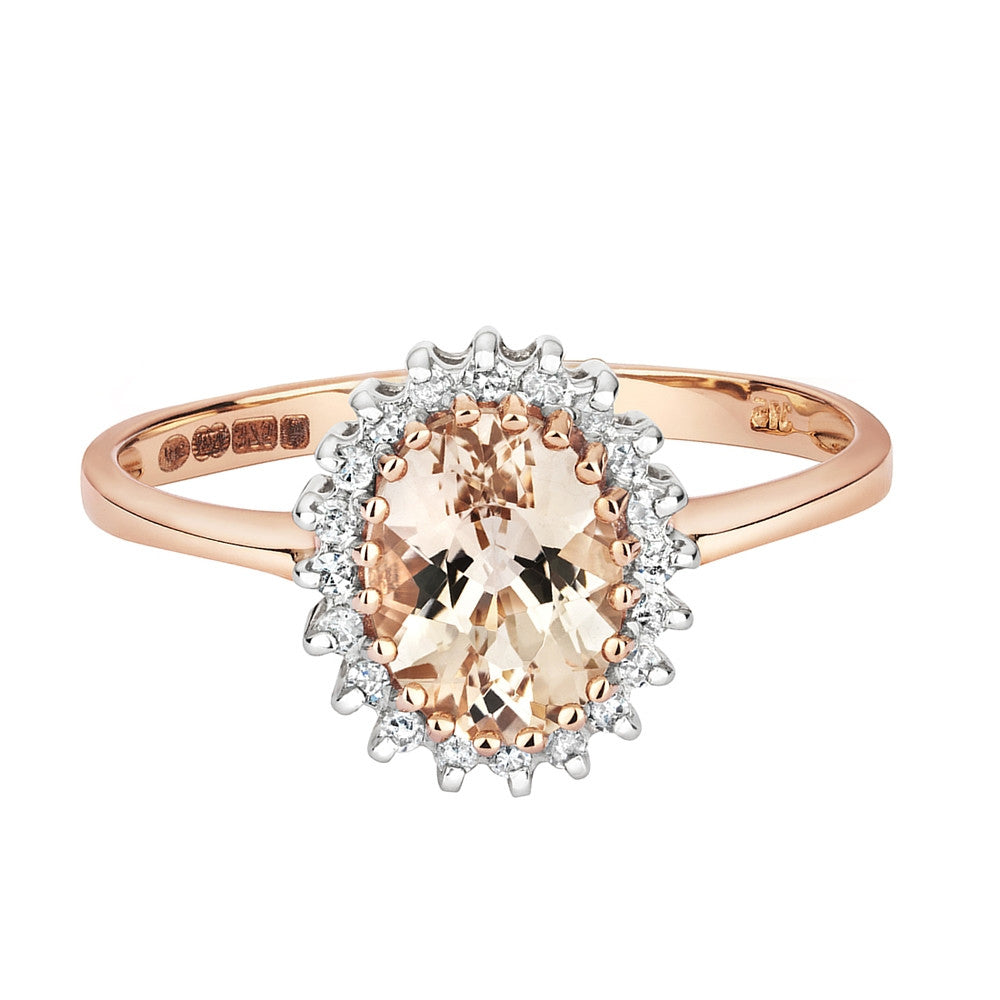 9ct Rose Gold Oval Morganite & Diamond Ring