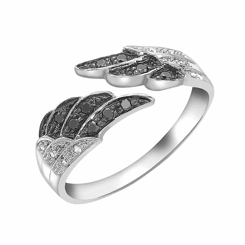 9ct White Gold Black Diamond Angel Wing Ring