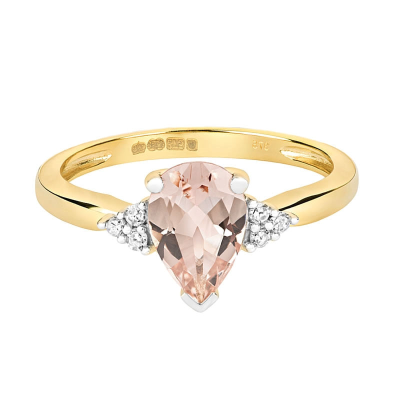 9ct Gold Pear Cut Morganite & Diamond Ring