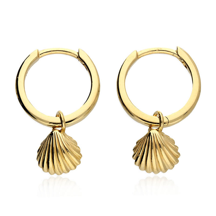 Gold Plated Silver Shell Hoop Earrings