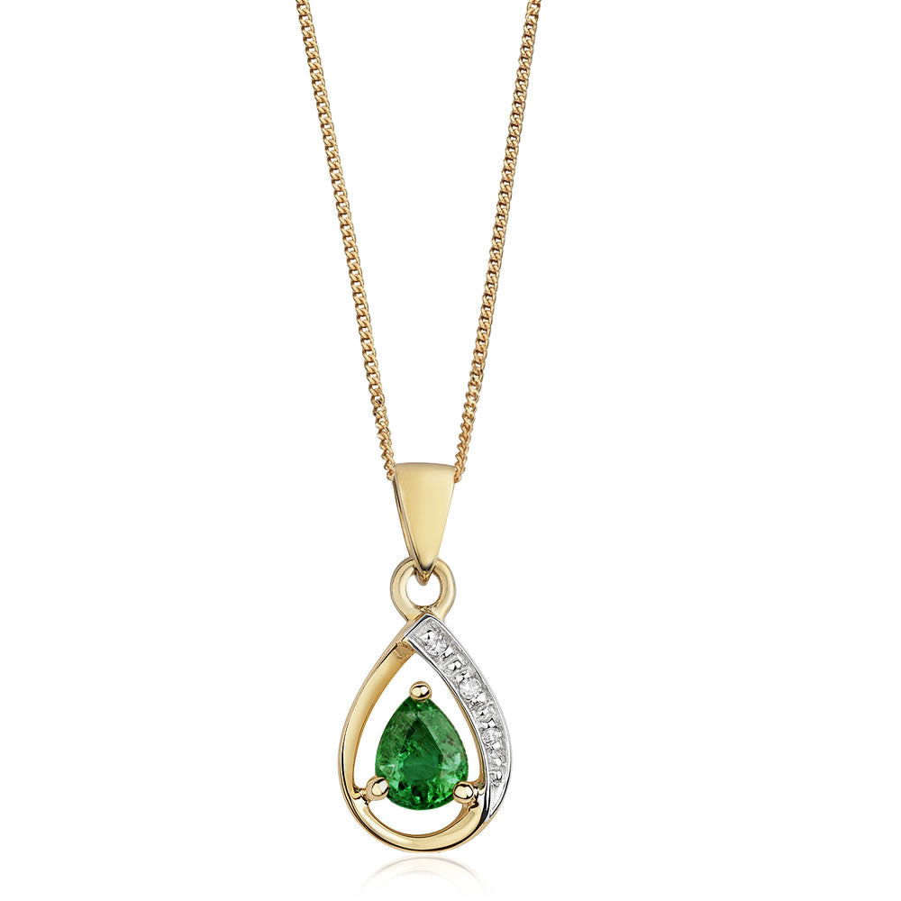9ct Gold Pear Cut Emerald & Diamond Pendant