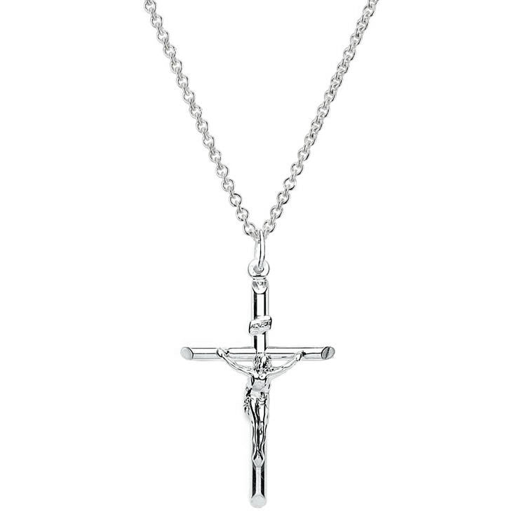 Men's Large Sterling Silver Crucifix Cross Necklace