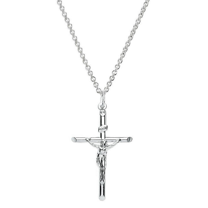 Men's Large Sterling Silver Crucifix Cross Necklace