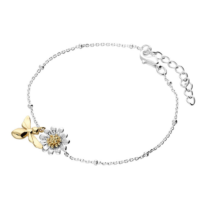 Silver Gold Plated Bee & Flower Bracelet