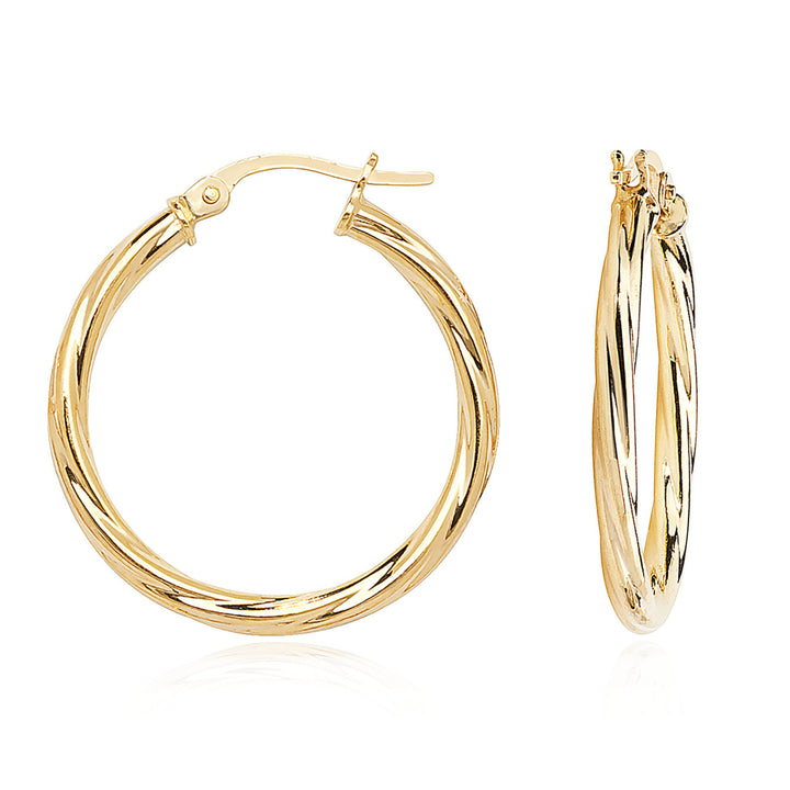 9ct Gold Twist Hoop Earrings 20mm