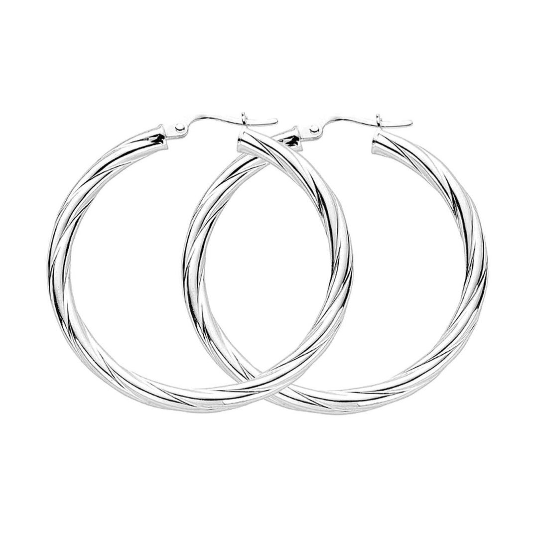 Sterling Silver Twisted Hoop Earrings 35mm
