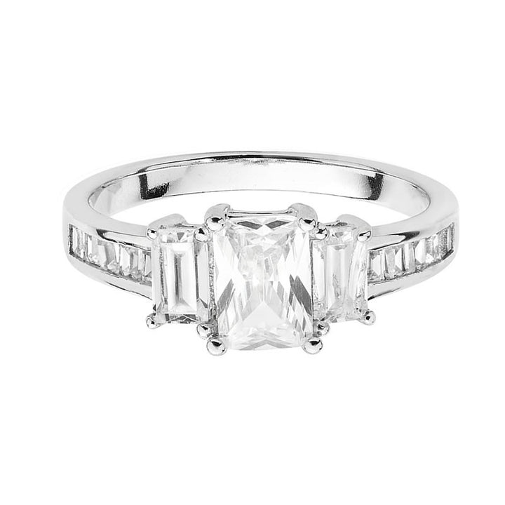 Sterling Silver Emerald Cut Cubic Zirconia Ring
