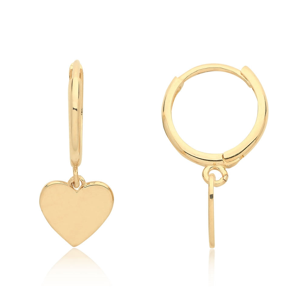 9ct Gold Heart Charm Hinged Hoop Earrings – Bijou Jewellery