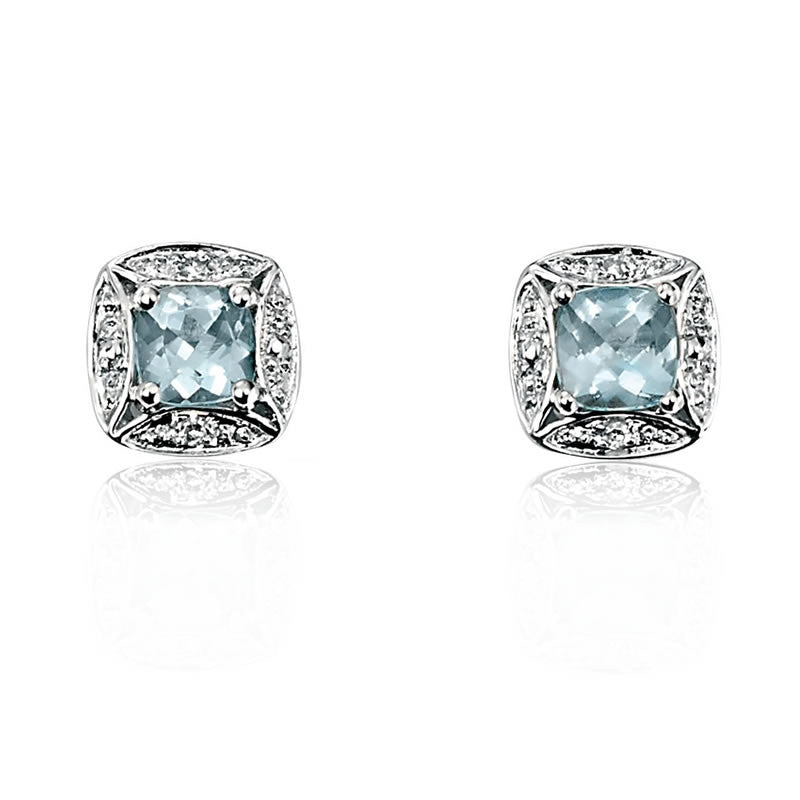 9ct White Gold Aquamarine & Diamond Earrings