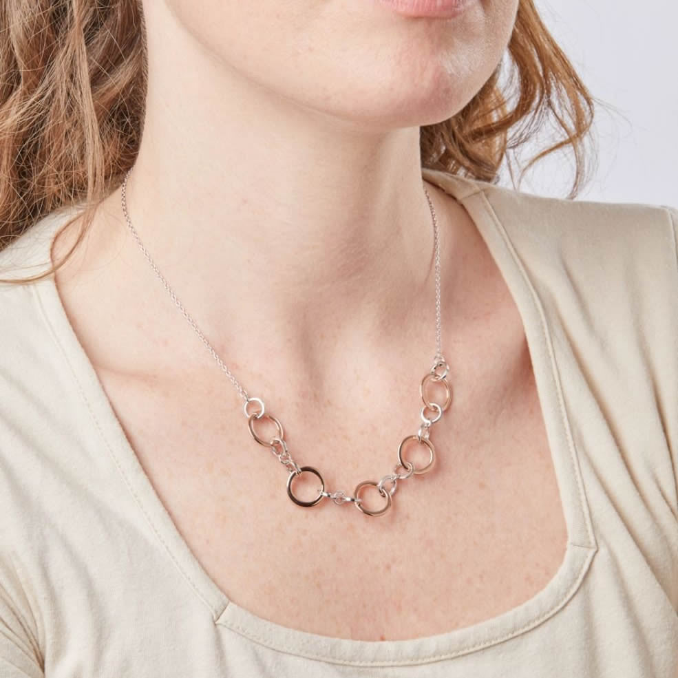 Silver & Rose Gold Circle Link Necklace