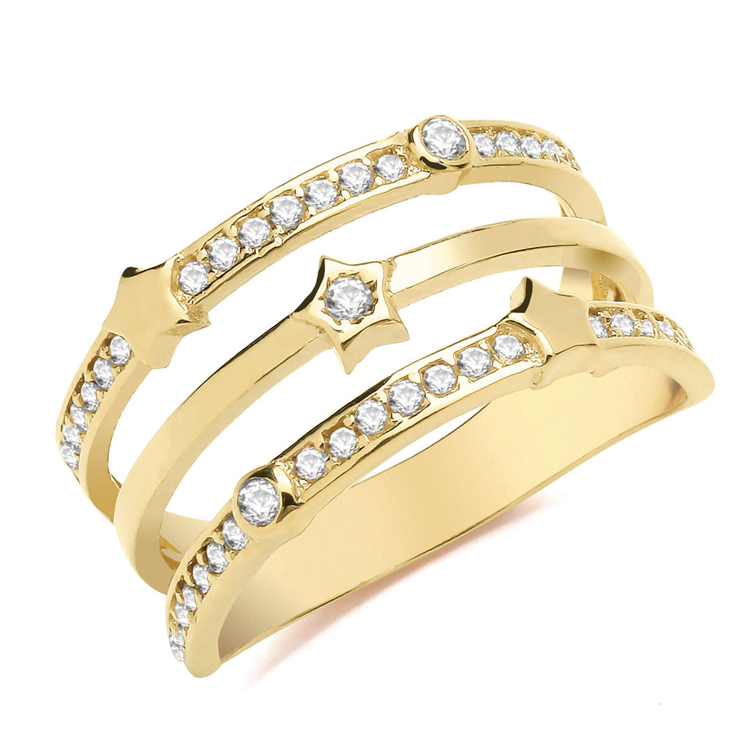 9ct Gold Three Band Celestial Star Ring