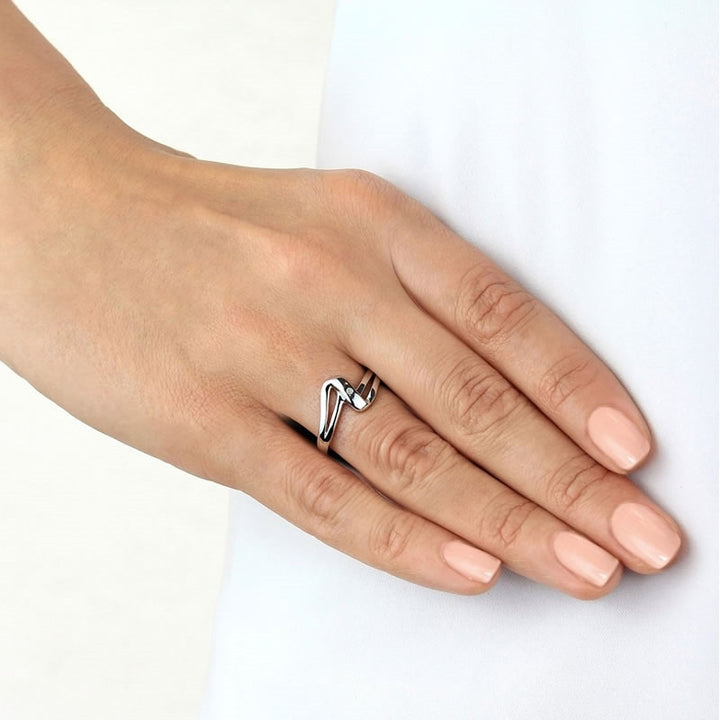 Sterling Silver Diamond Crossover Wave Ring