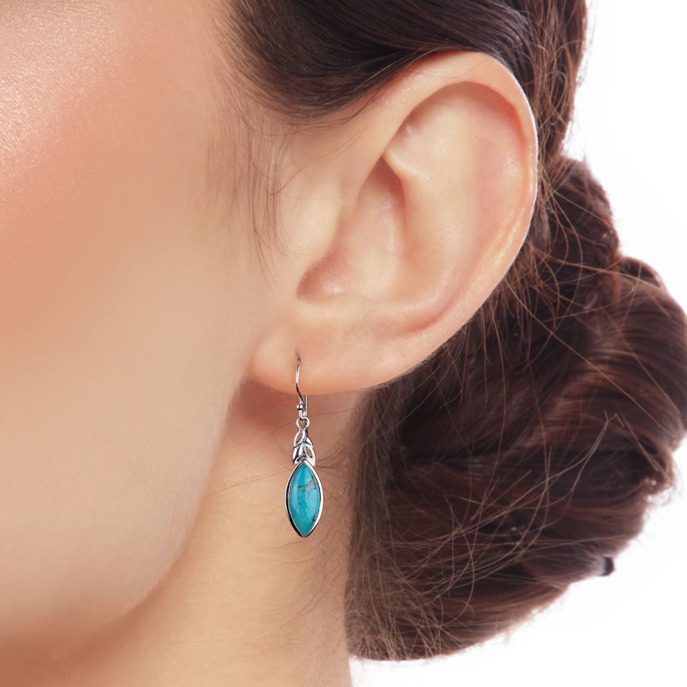 Sterling Silver Turquoise Leaf Drop Earrings