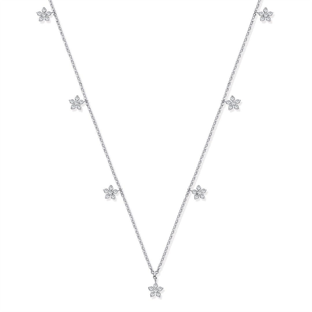 9ct White Gold Diamond Flower Necklace