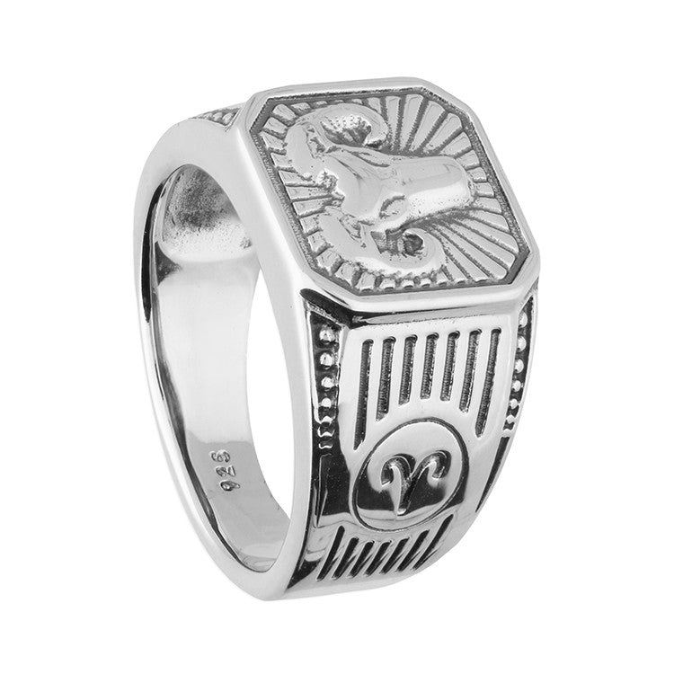 Men's Sterling Silver Aries Signet Ring