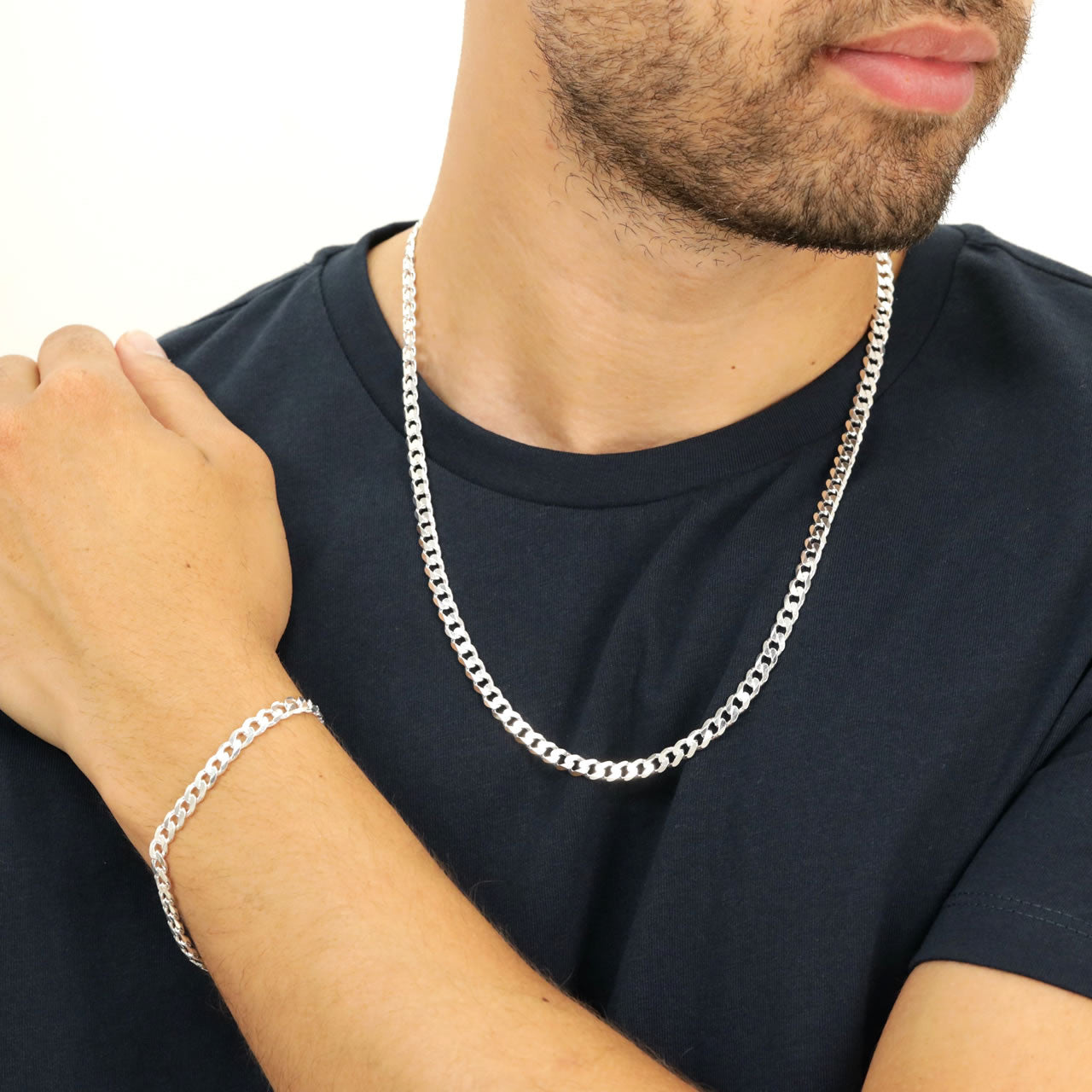 Mens sterling silver curb clearance chain necklace