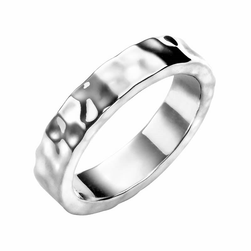 Men's Sterling Silver Solid Hammered Band Ring