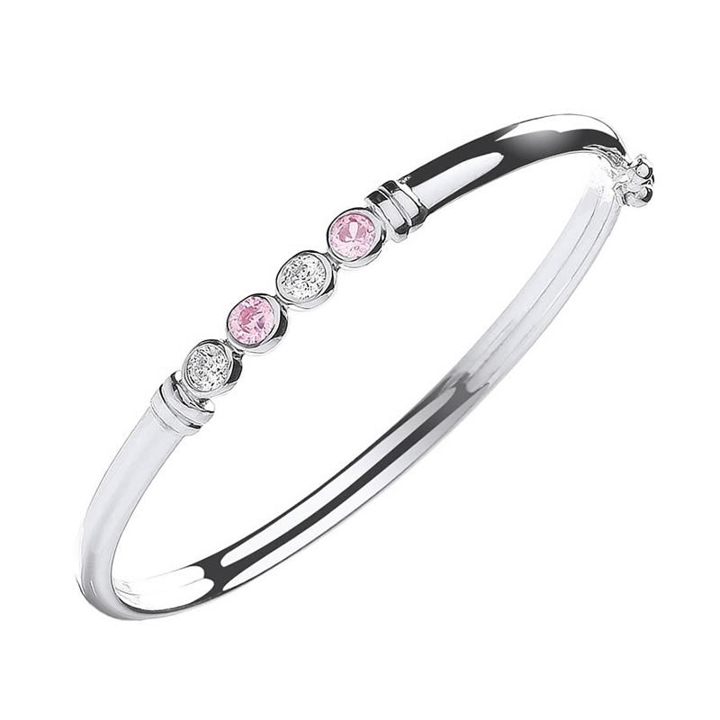 Silver Pink Cubic Zirconia Baby Bangle