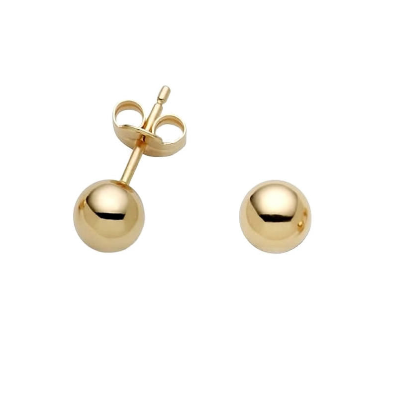 9K Gold earrings - studs with dark grey hematite bead, 4 mm