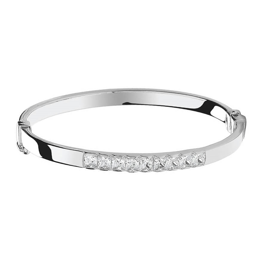 Silver Cubic Zirconia Hinged Baby Bangle