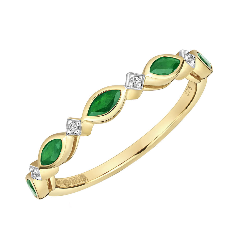 9ct Gold Emerald & Diamond Marquise Ring