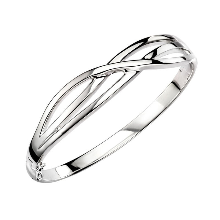 Sterling Silver Solid Crossover Weave Bangle
