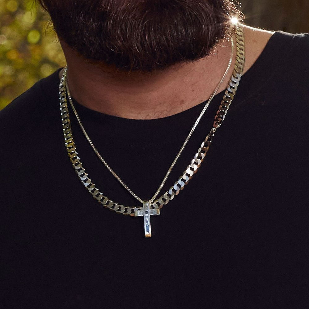 Men's Sterling Silver Sapphire Cross Pendant