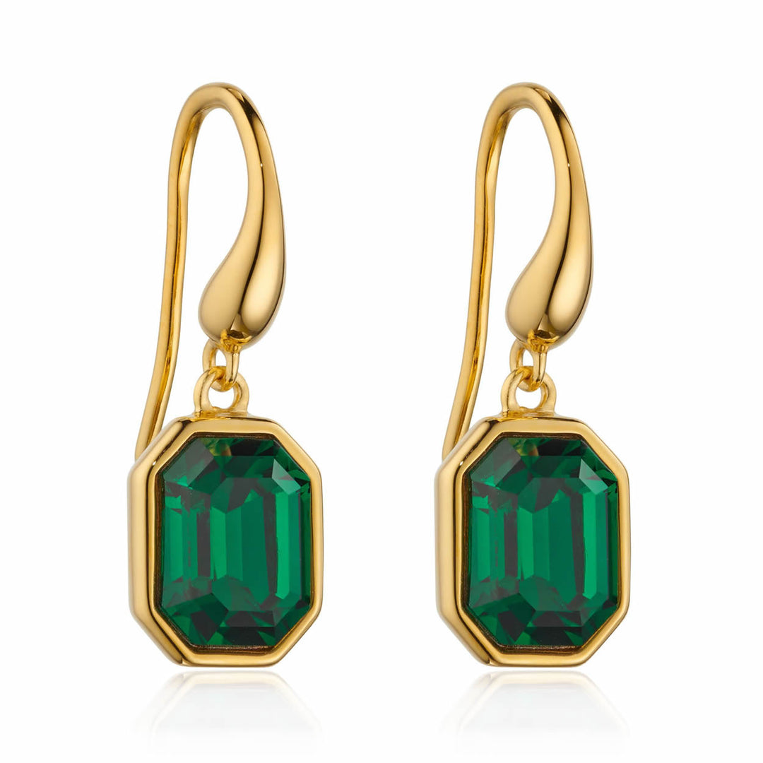 18ct Gold Plated Emerald Green Crystal Drop Earrings – Bijou Jewellery