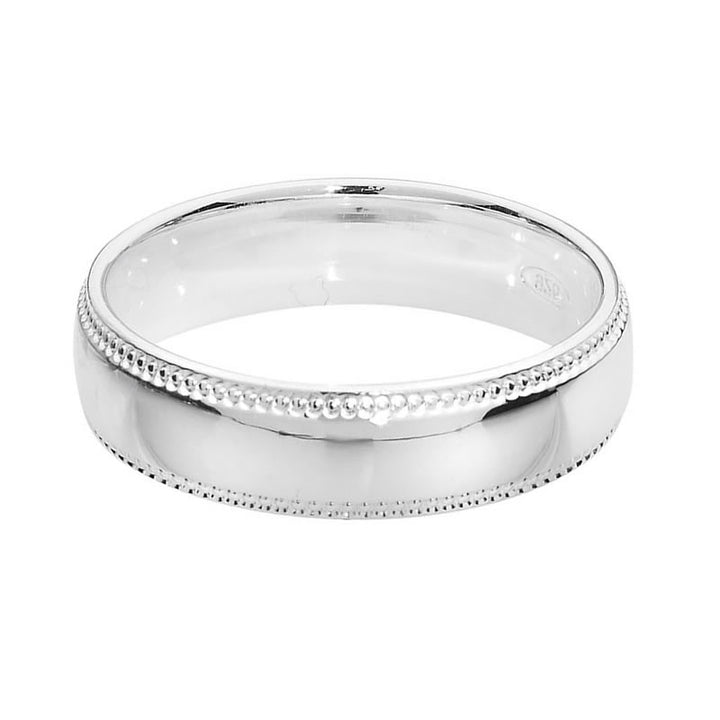 Sterling Silver Milgrain Wedding Band Ring 5mm