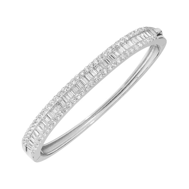 Silver Baguette Cut Cubic Zirconia Hinged Baby Bangle