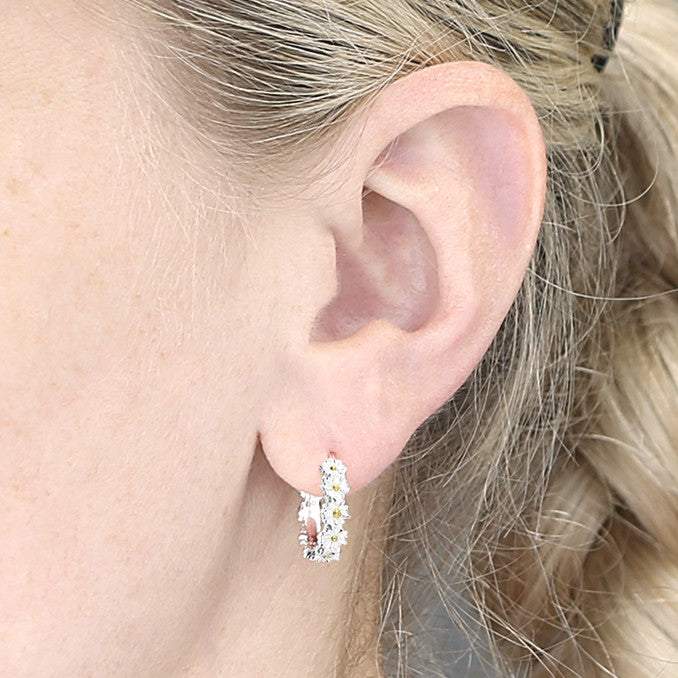 Sterling Silver Daisy Chain Hoop Earrings