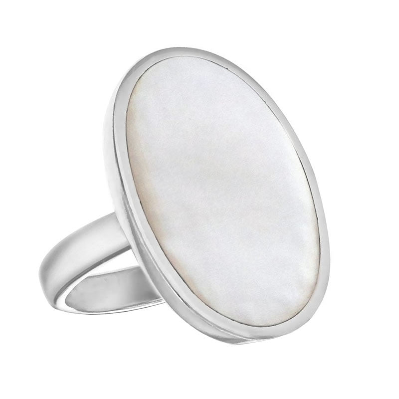 Sterling Silver Large Oval Mother Of Pearl Ring
