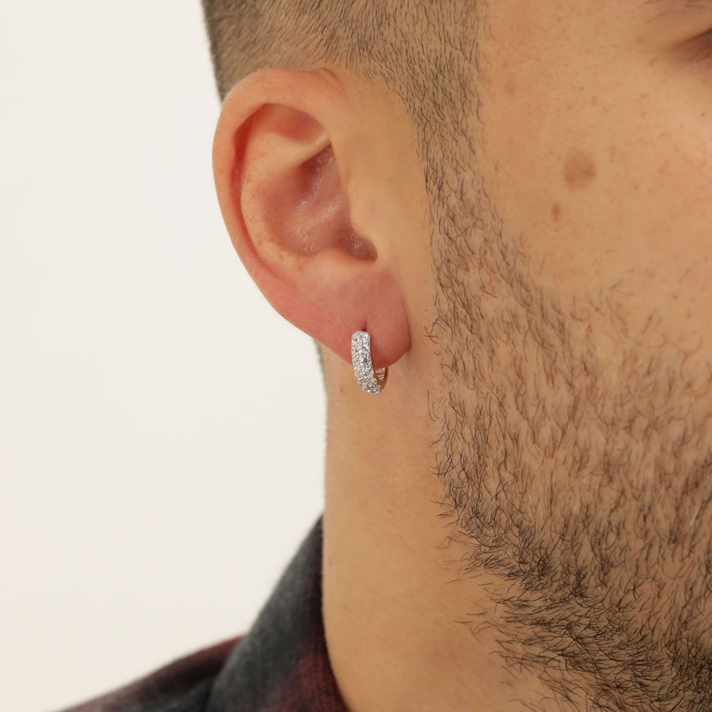 Men's 9ct White Gold Cubic Zirconia Hoop Earring – Bijou Jewellery