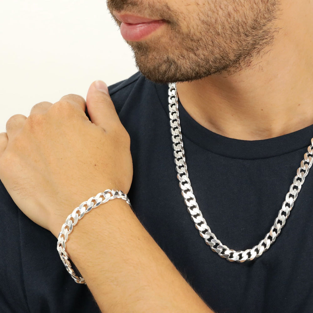Men's Sterling Silver Curb Bracelet 9mm