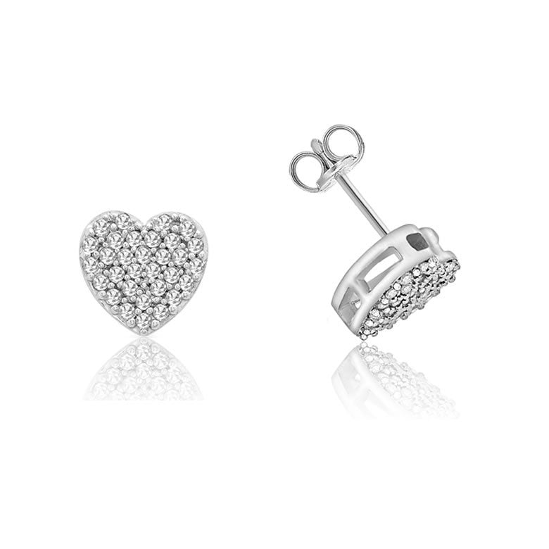9ct White Gold 0.20ct Pave Diamond Heart Stud Earrings