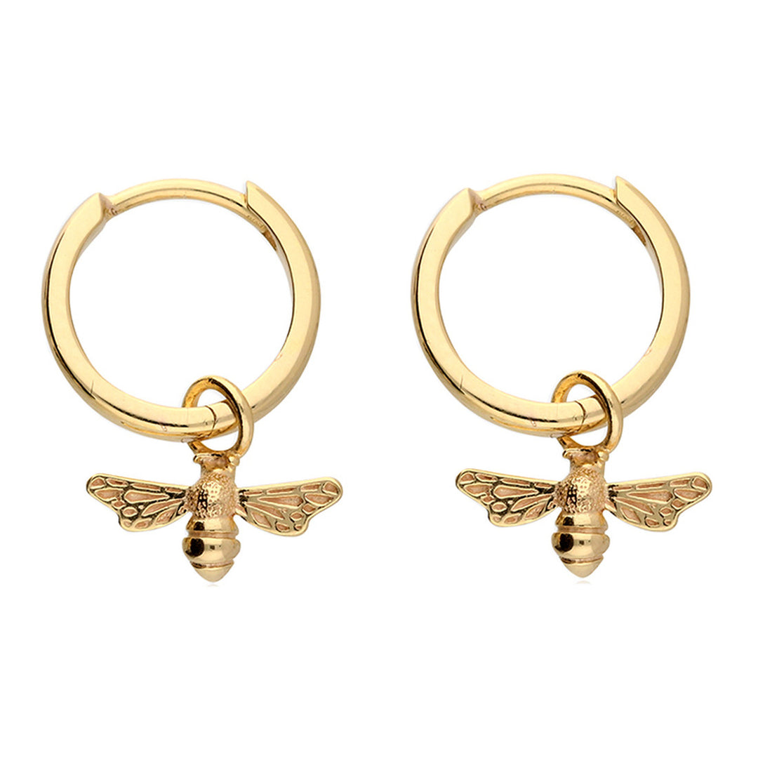 18 Gold Plated Bee Charm Hoop Earrings