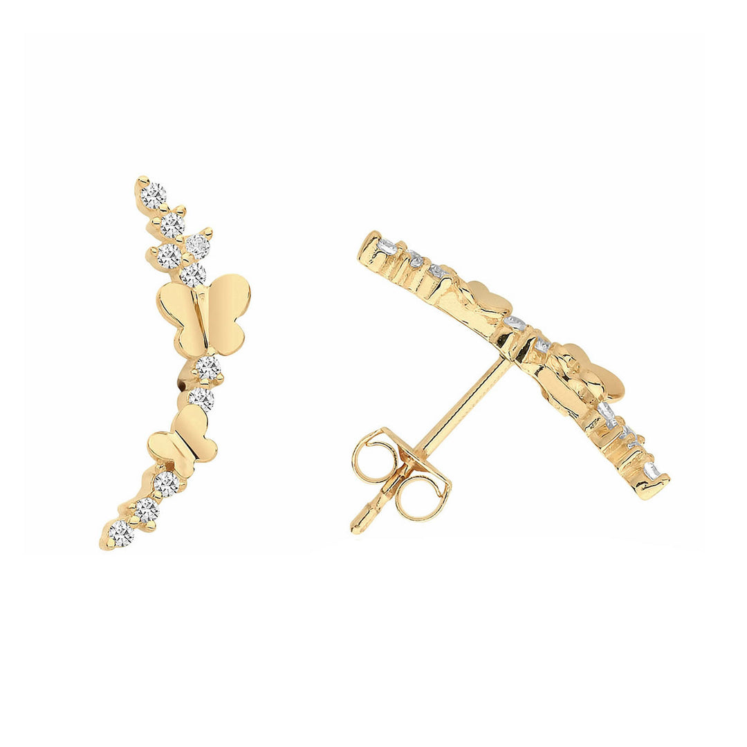 9ct Gold Butterfly Climber Stud Earrings