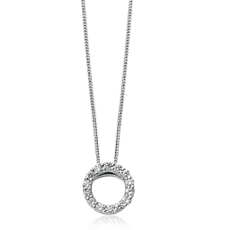 9ct White Gold Diamond Mini Circle Necklace