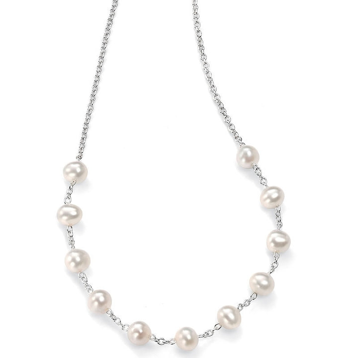 Silver Freshwater Pearl Station Necklace