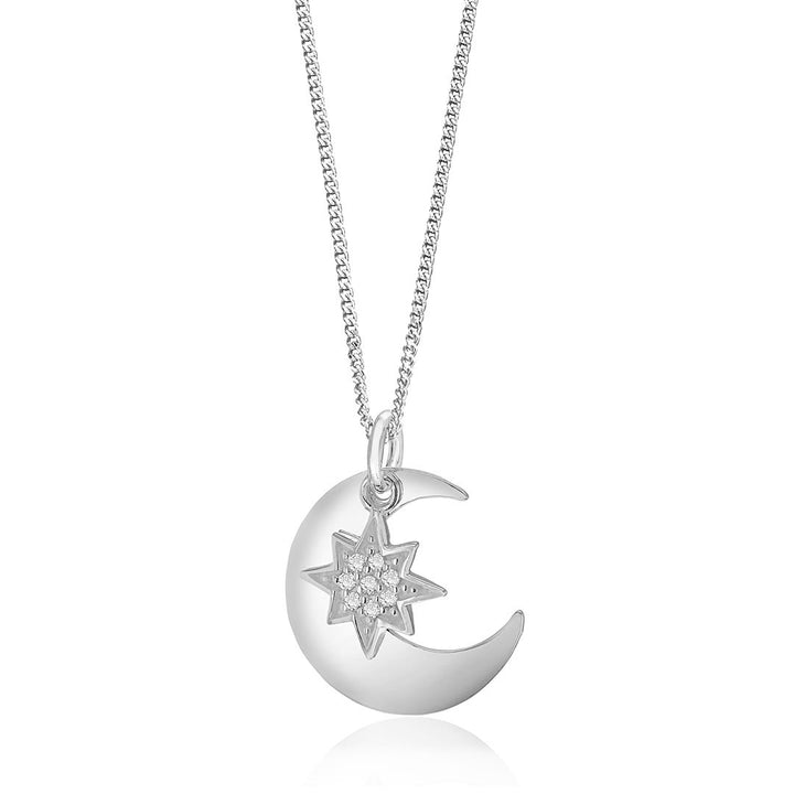Sterling Silver Crescent Moon & Star Necklace