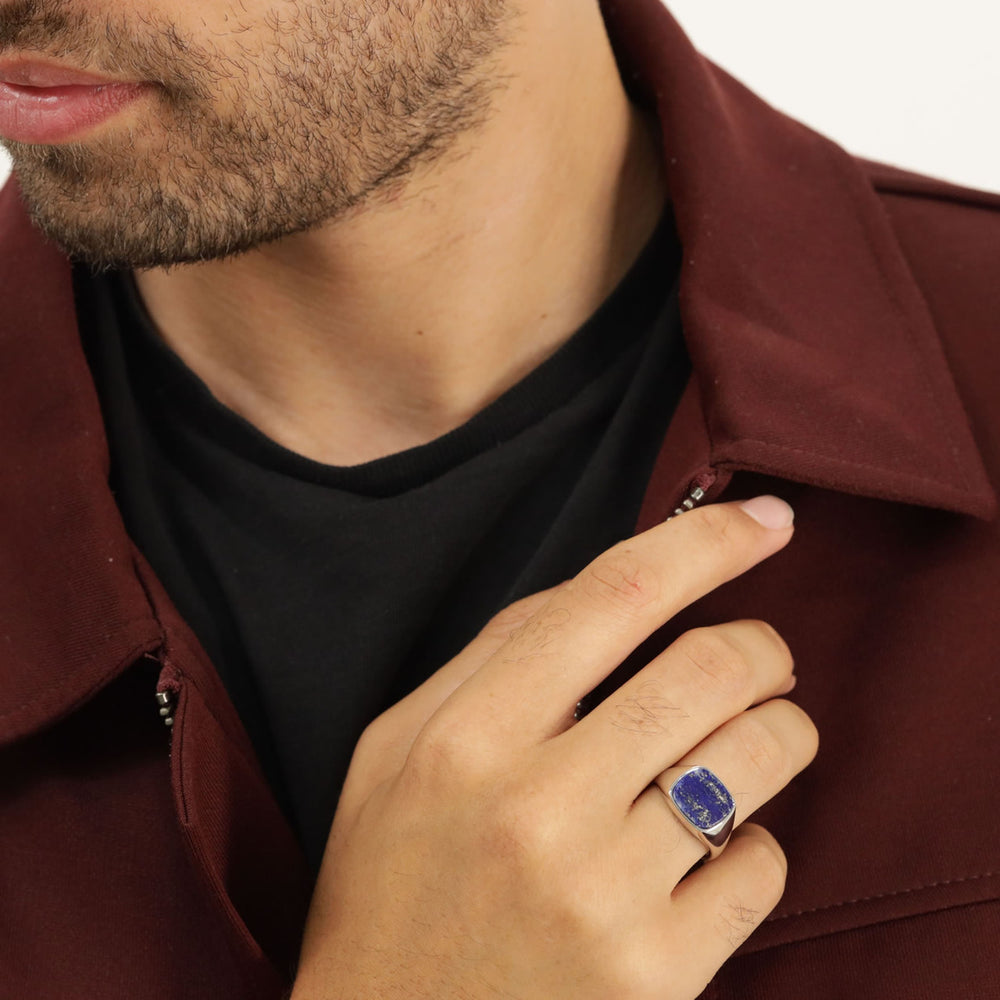Men's Silver Lapis Lazuli Oval Signet Ring