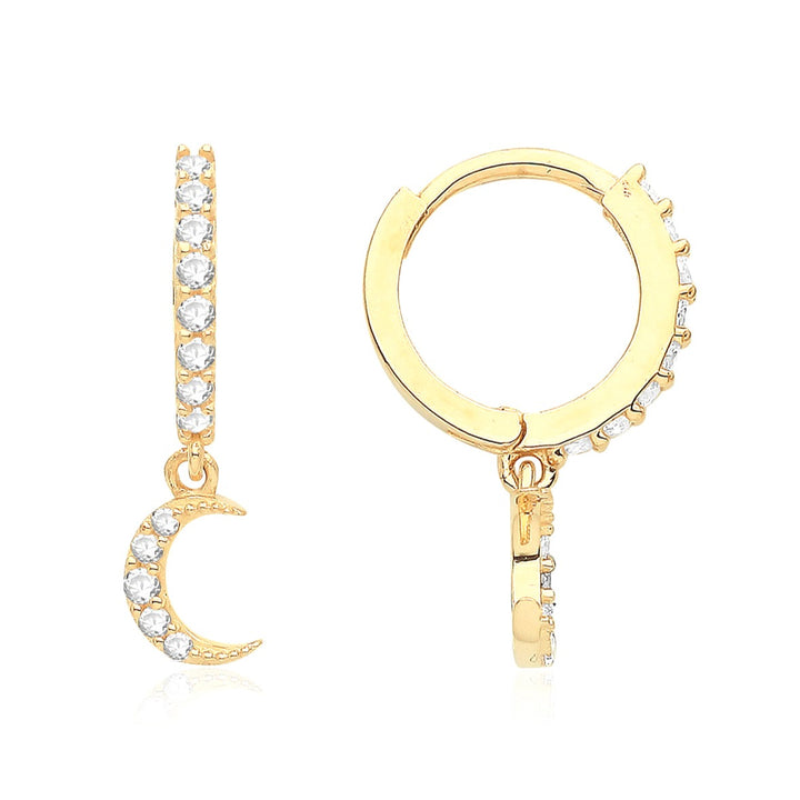 9ct Gold Moon Charm Hoop Earrings